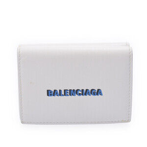 BALENCIAGA Cash Compact Wallet White Calfskin Tri fold